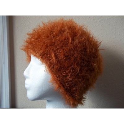 Hand knitted fuzzy and soft beanie/hat  terracotta  eb-21426066